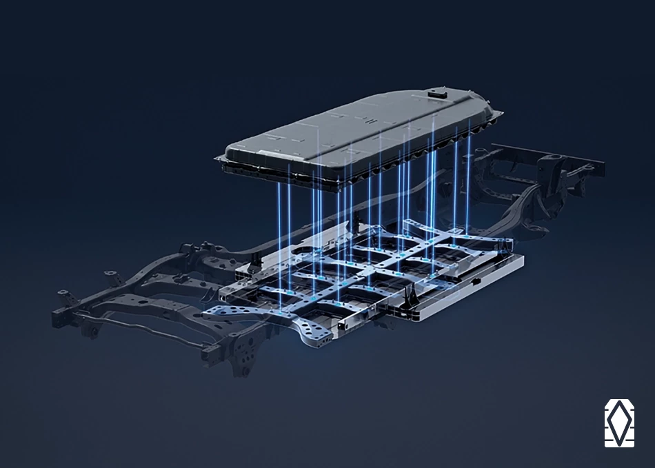 Hilux Travo-e: The battery is mounted on a sub-frame in a Diamond Shape,
reducing potential damage from frame torsion during use.