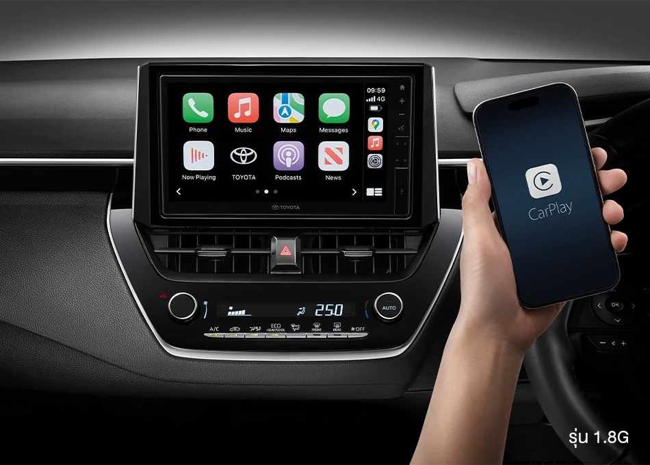 Corolla Altis: หน้าจอสัมผัสขนาด 9 นิ้ว รองรับ Apple CarPlay และ Android Auto แบบไร้สาย