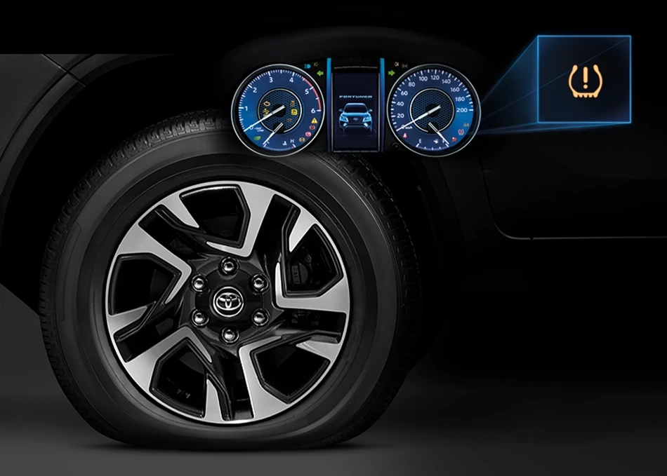 Fortuner Legender: Tire Pressure Monitoring System
ระบบแจ้งเตือนลมยาง เมื่อลมยางผิดปกติ สัญญาณไฟจะติดขึ้นอัตโนมัติ