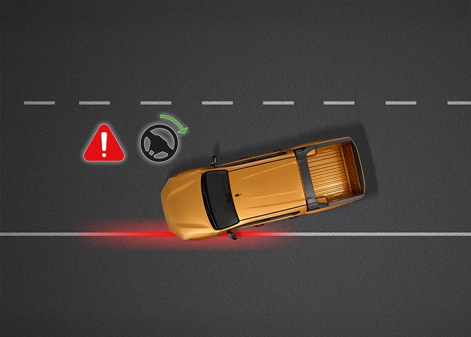 Hilux Travo Overland: Lane Departure Alert
ระบบเตือนเมื่อออกนอกเลน พร้อมหน่วงกลับอัตโนมัติ