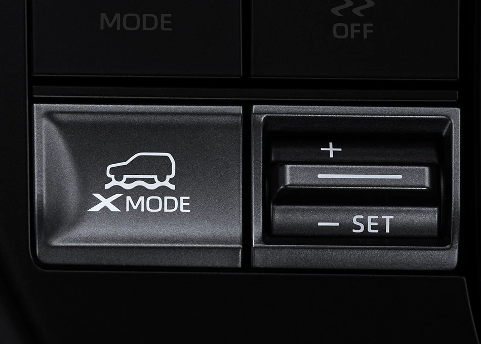 bZ4X: X-MODE with GRIP CONTROL
An off-road driving control mode that enhances traction performance.
Works together with the Grip Control function to maintain a low, steady speed when driving over challenging terrain. (Available on AWD models)