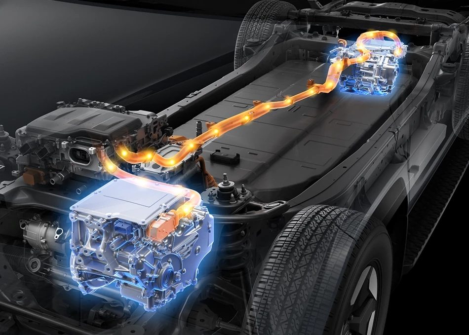 Hilux Travo-e: Dual Motor กำลังสูงสุด: 196 PS (144 kW) | แรงบิดสูงสุดชุดมอเตอร์ไฟฟ้าหน้า: 205 Nm | แรงบิดสูงสุดชุดมอเตอร์ไฟฟ้าหลัง: 269 Nm