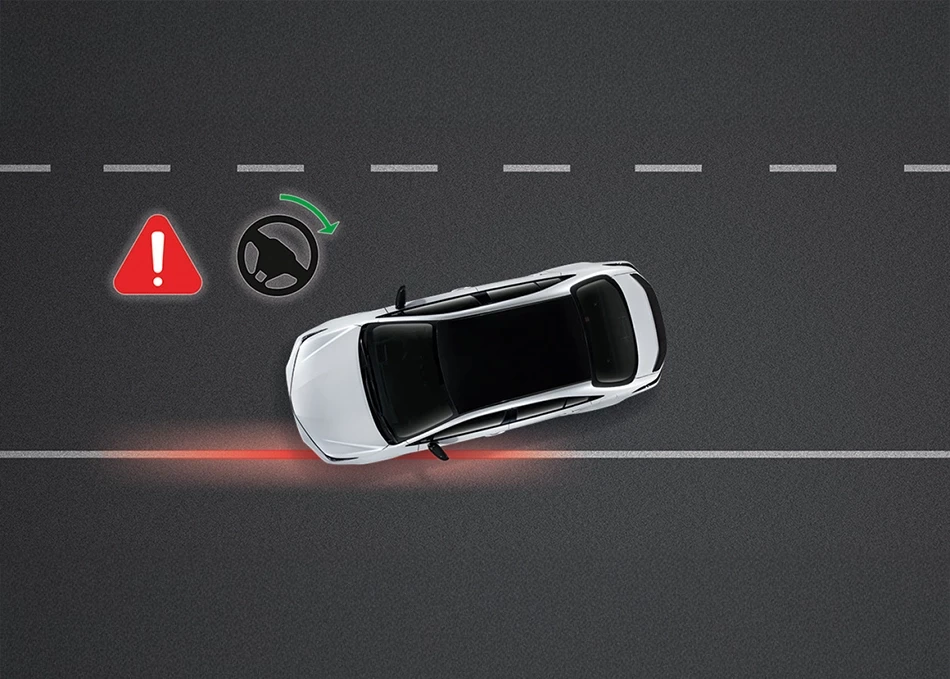 Corolla Altis: Lane Departure Alert With Steering Assist - ระบบเตือนเมื่อออกนอกเลน พร้อมพวงมาลัยหน่วงกลับอัตโนมัติ
