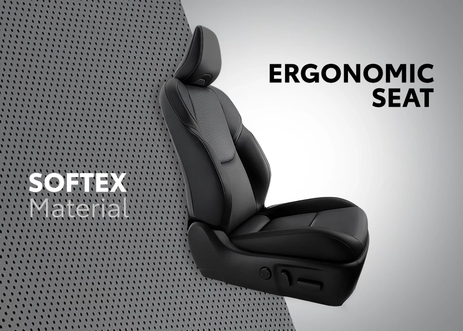 Hilux Travo Overland: Ergonomically designed seats with Softex upholstery for superior comfort.