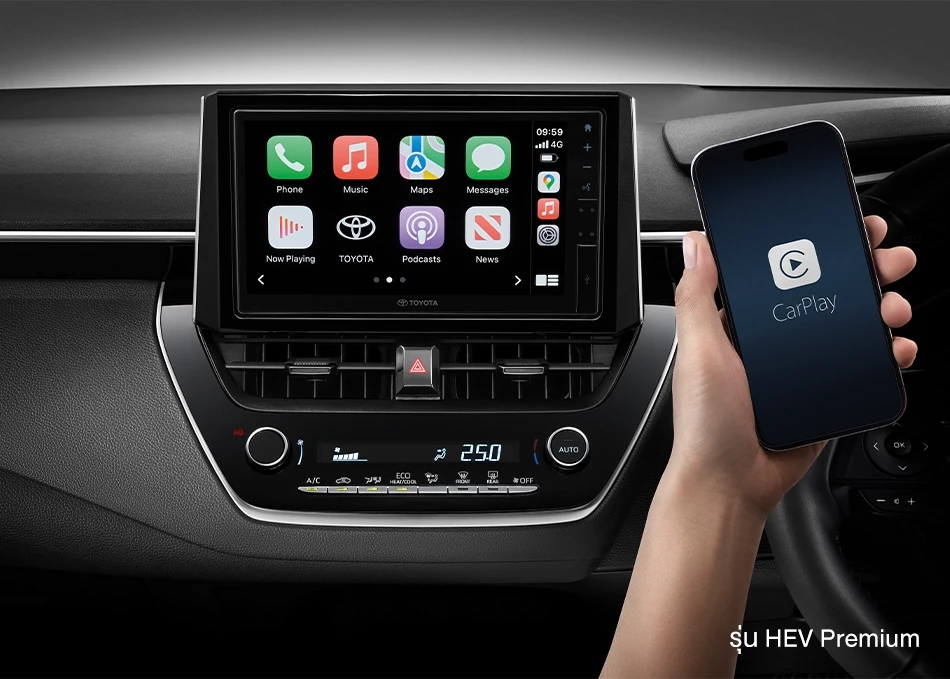 Corolla Altis: หน้าจอสัมผัสขนาด 9 นิ้ว รองรับ Apple CarPlay และ Android Auto แบบไร้สาย