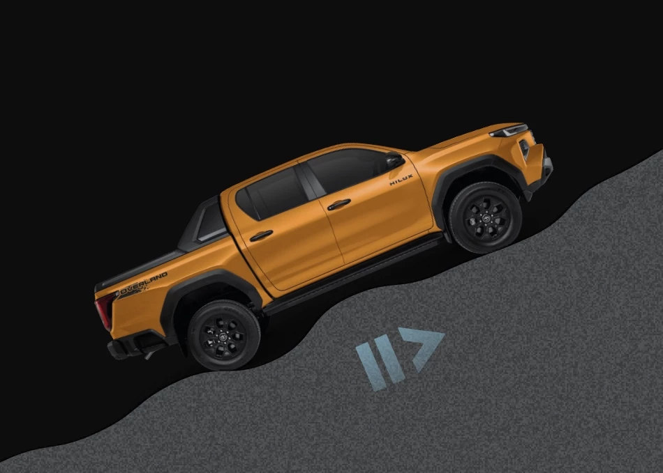 Hilux Travo Overland: Hill-start Assist Control (HAC) ระบบช่วยออกตัวบนทางลาดชัน HAC ช่วยหน่วงการจับเบรกไว้ หลังจากถอนเท้าออกจากเบรก เพื่อไม่ให้รถไหลลง ขณะออกตัวบนทางลาดชัน