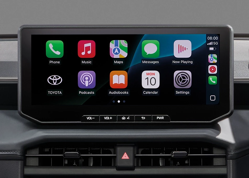 Hilux Travo Prerunner & 4TREX: Display Audio
Large 12.3-inch screen, supports wireless Apple CarPlay and Android Auto